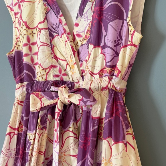 Garnet Hill Size 8 Floral Purple and Cream Dress 100% Cotton Nice Cotton Lining - Picture 4 of 13